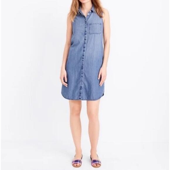 J. Crew Dress Women's Small Blue Sleeveless Mini Denim Button Up Collared A Line - Picture 1 of 9